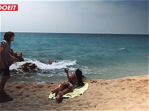 LETSDOEIT - super-steamy ebony teenage nailed rigid At The Beach